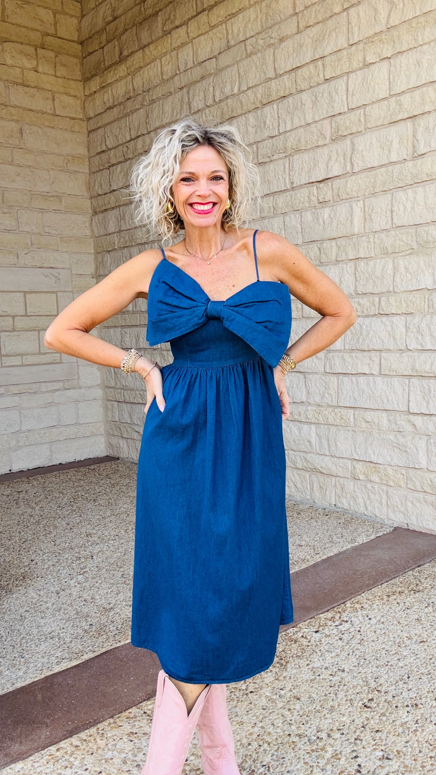 Chambray Midi Bow Dress