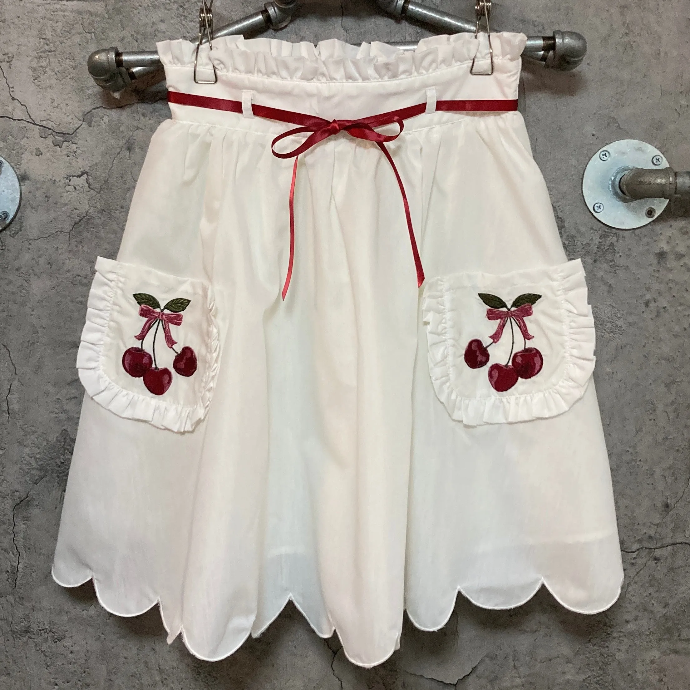 cherry embroidered flare skirt