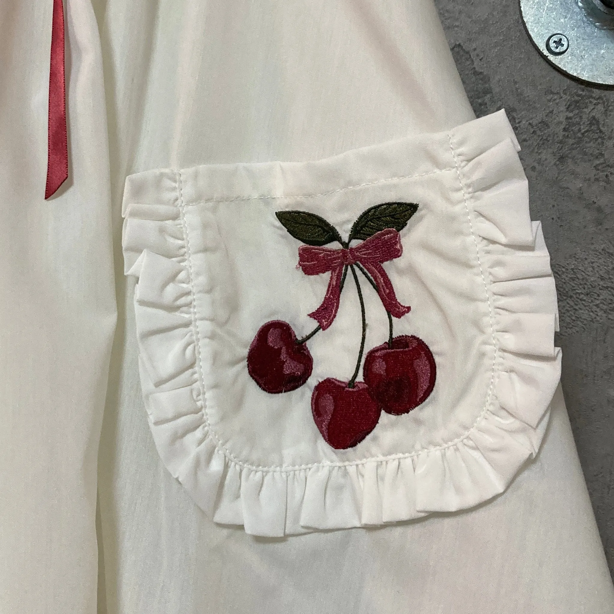 cherry embroidered flare skirt