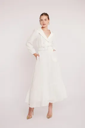 Chic Belted Dress - White