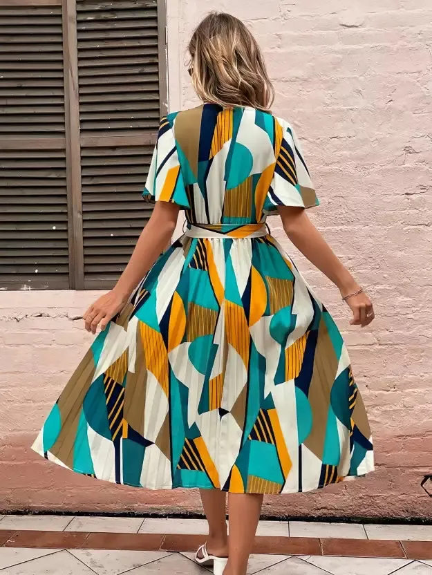 Chic Multicolor Printed A-line Midi Dress