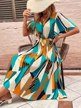 Chic Multicolor Printed A-line Midi Dress