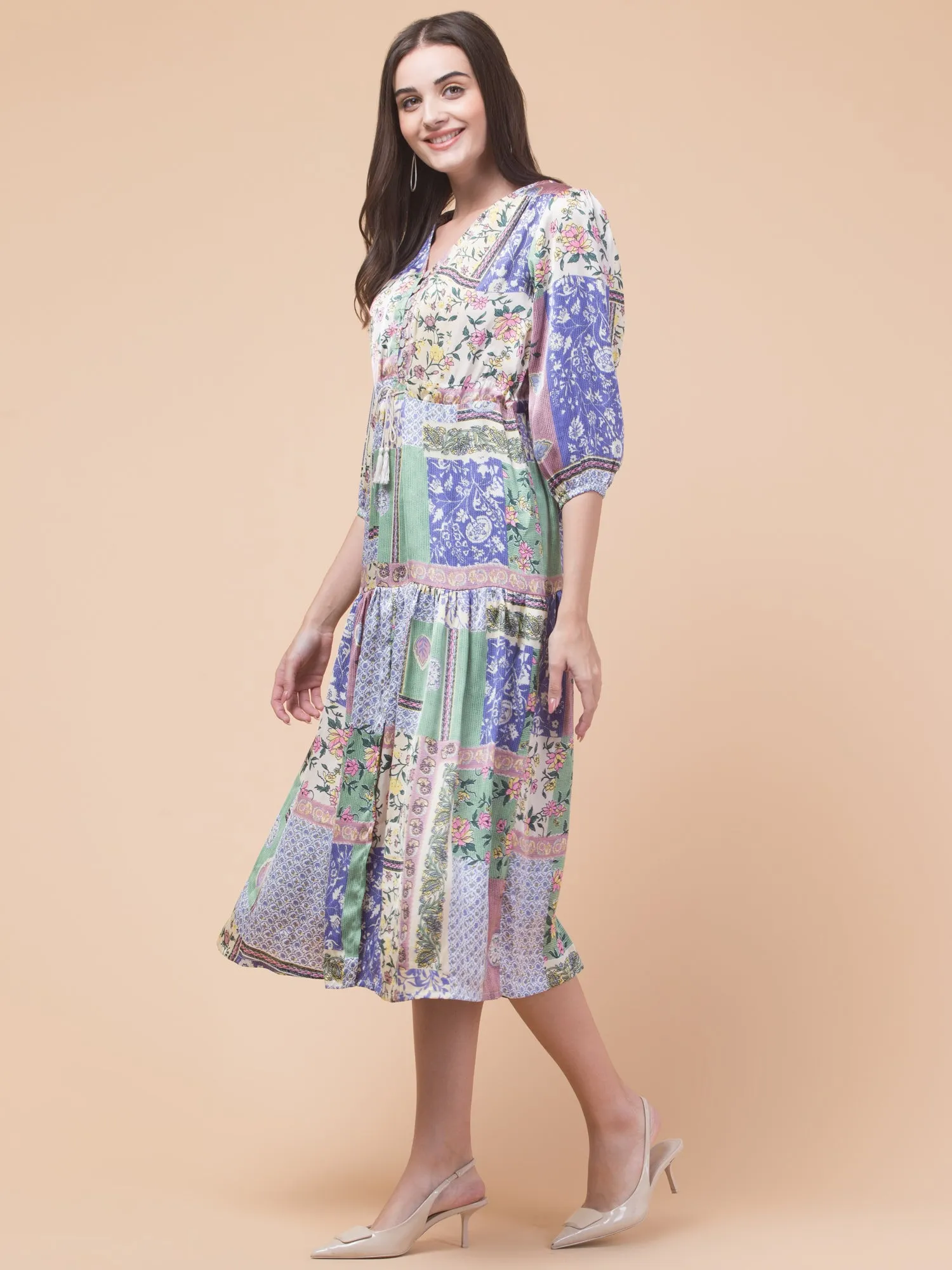 Chic Multicolour Elegant Shirt Midi Dress