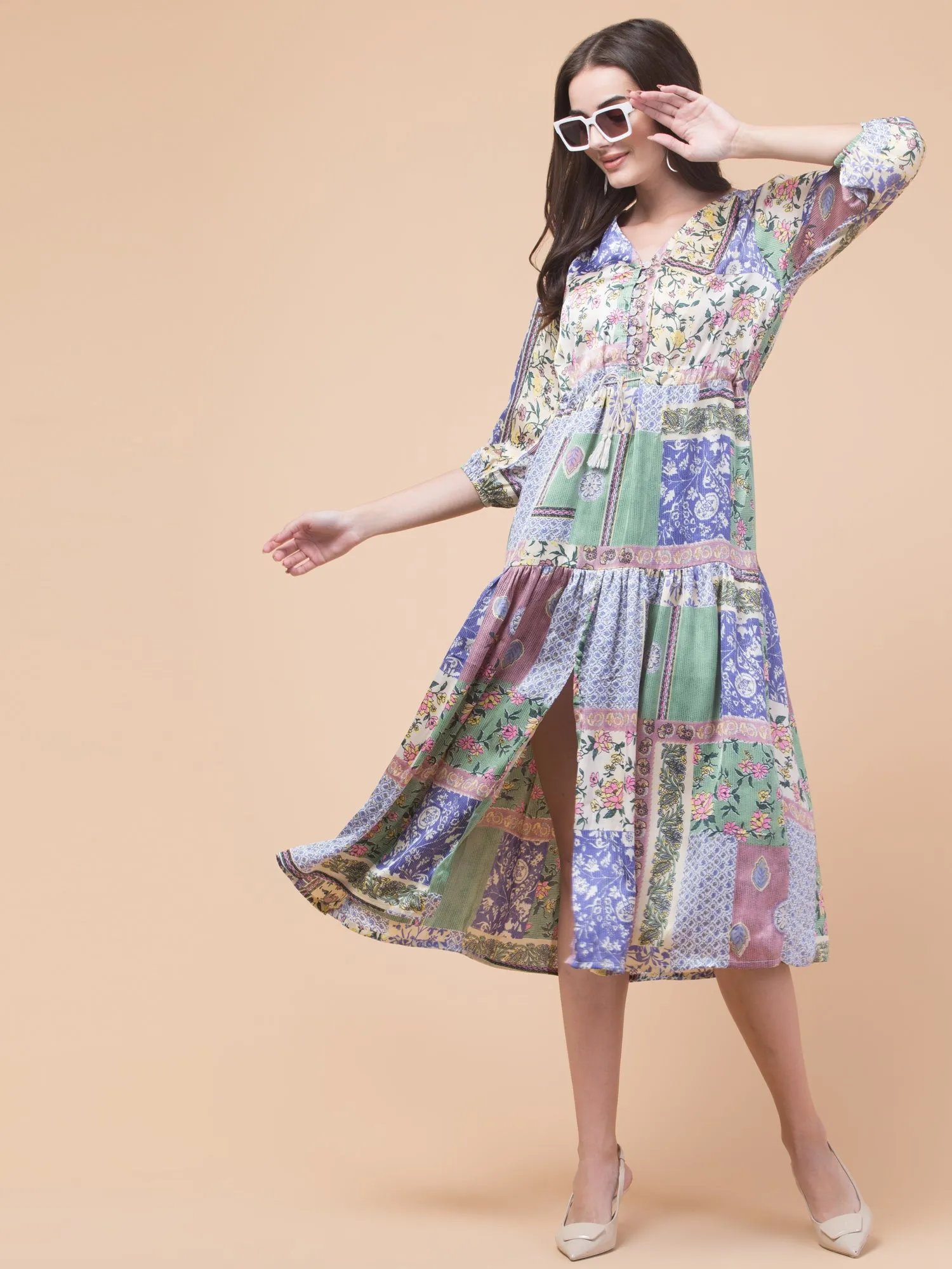 Chic Multicolour Elegant Shirt Midi Dress