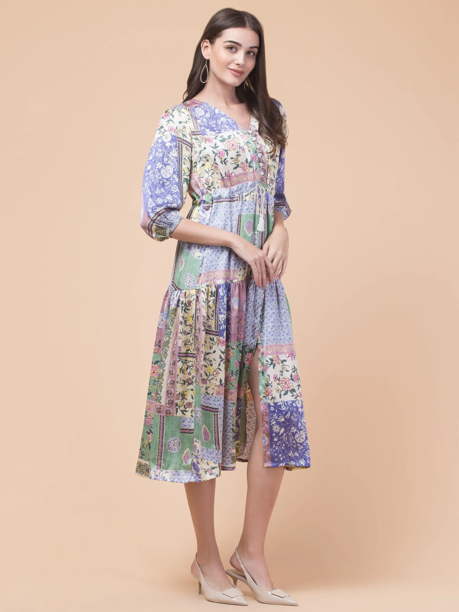 Chic Multicolour Elegant Shirt Midi Dress
