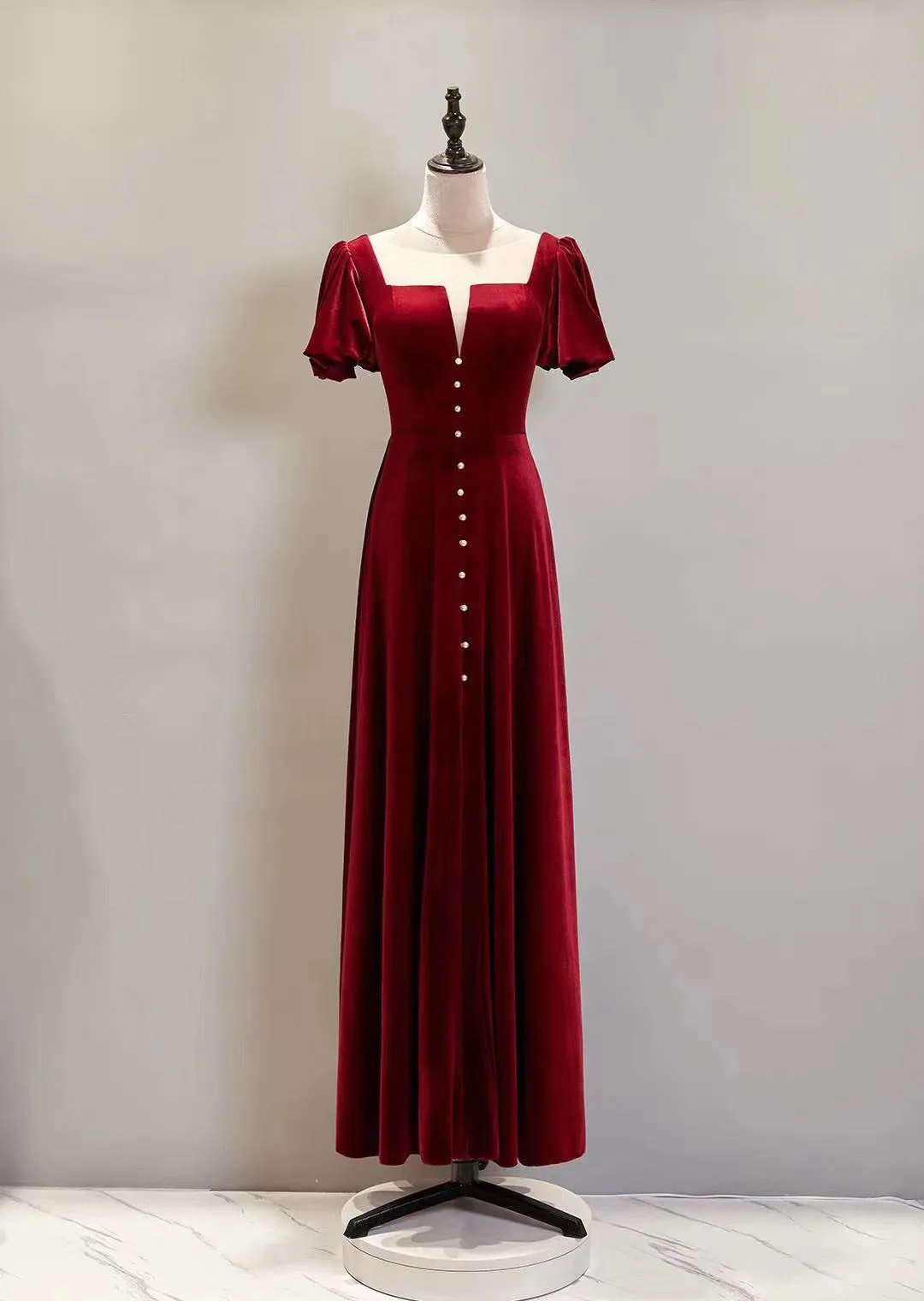 Chic velvet red prom dress 2020