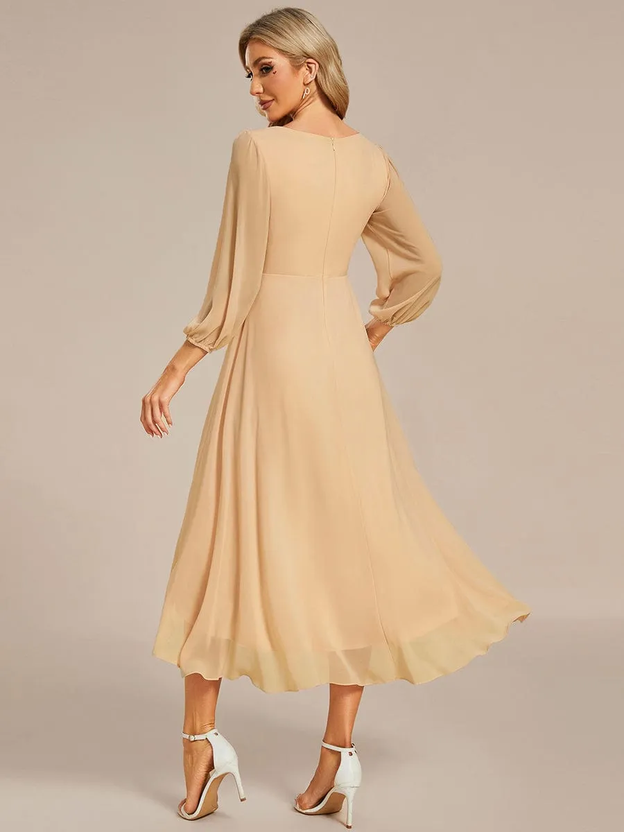 Chiffon Long Sleeve V-Neck High-Low Wedding Guest Dress
