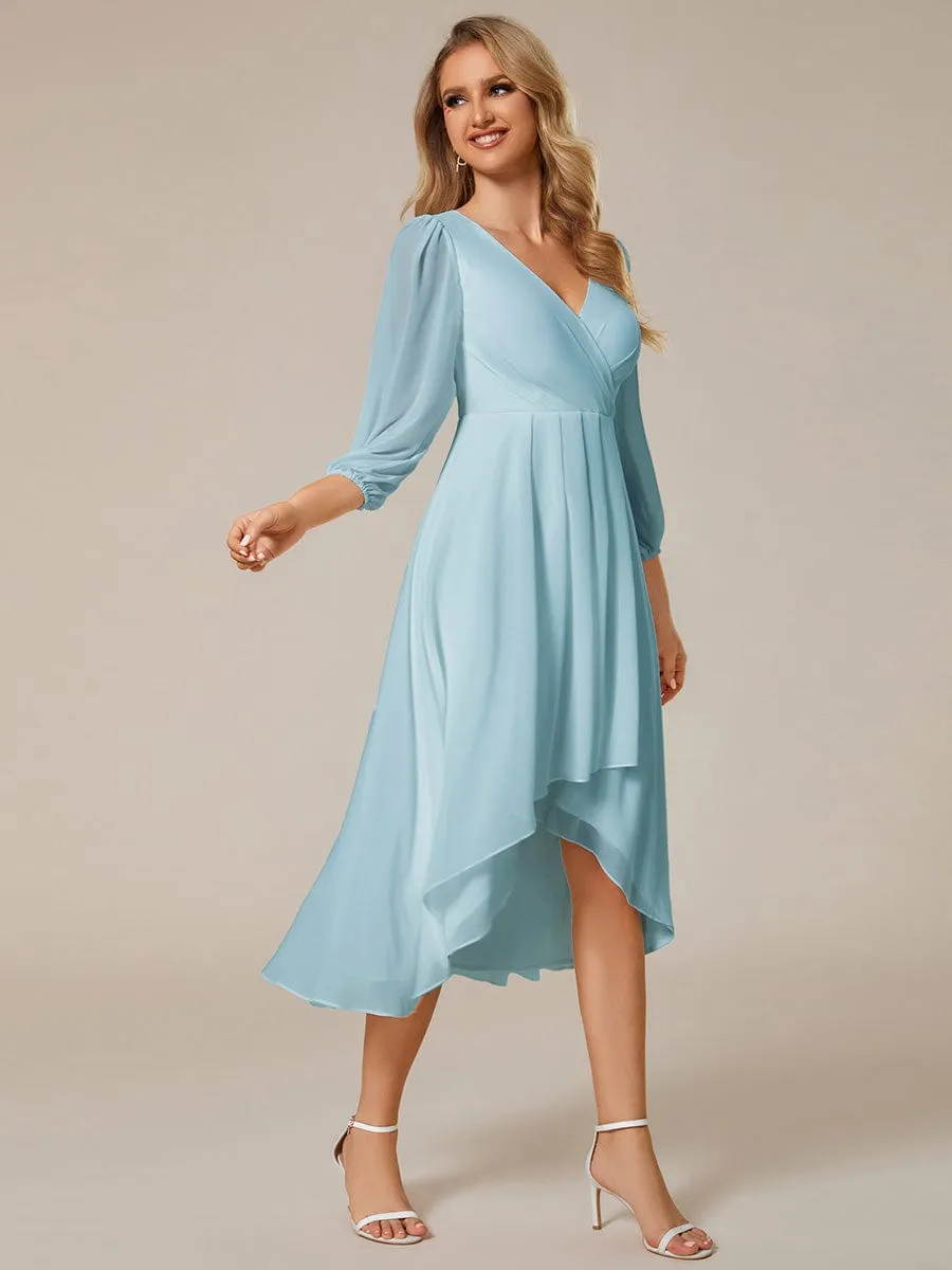 Chiffon Long Sleeve V-Neck High-Low Wedding Guest Dress