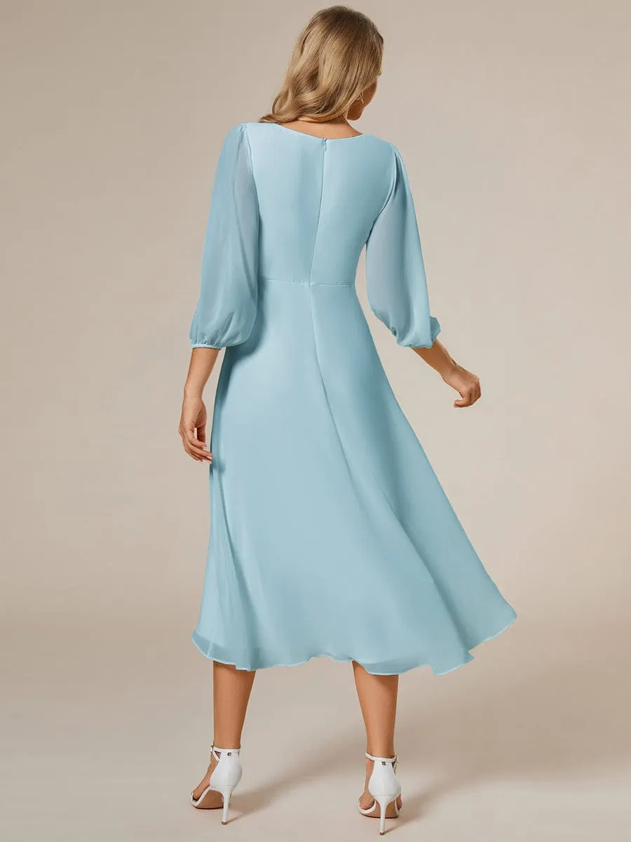 Chiffon Long Sleeve V-Neck High-Low Wedding Guest Dress