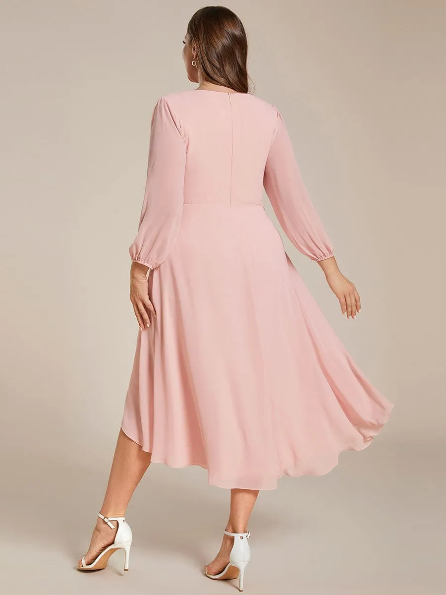 Chiffon Long Sleeve V-Neck High-Low Wedding Guest Dress