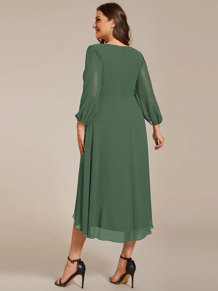 Chiffon Long Sleeve V-Neck High-Low Wedding Guest Dress