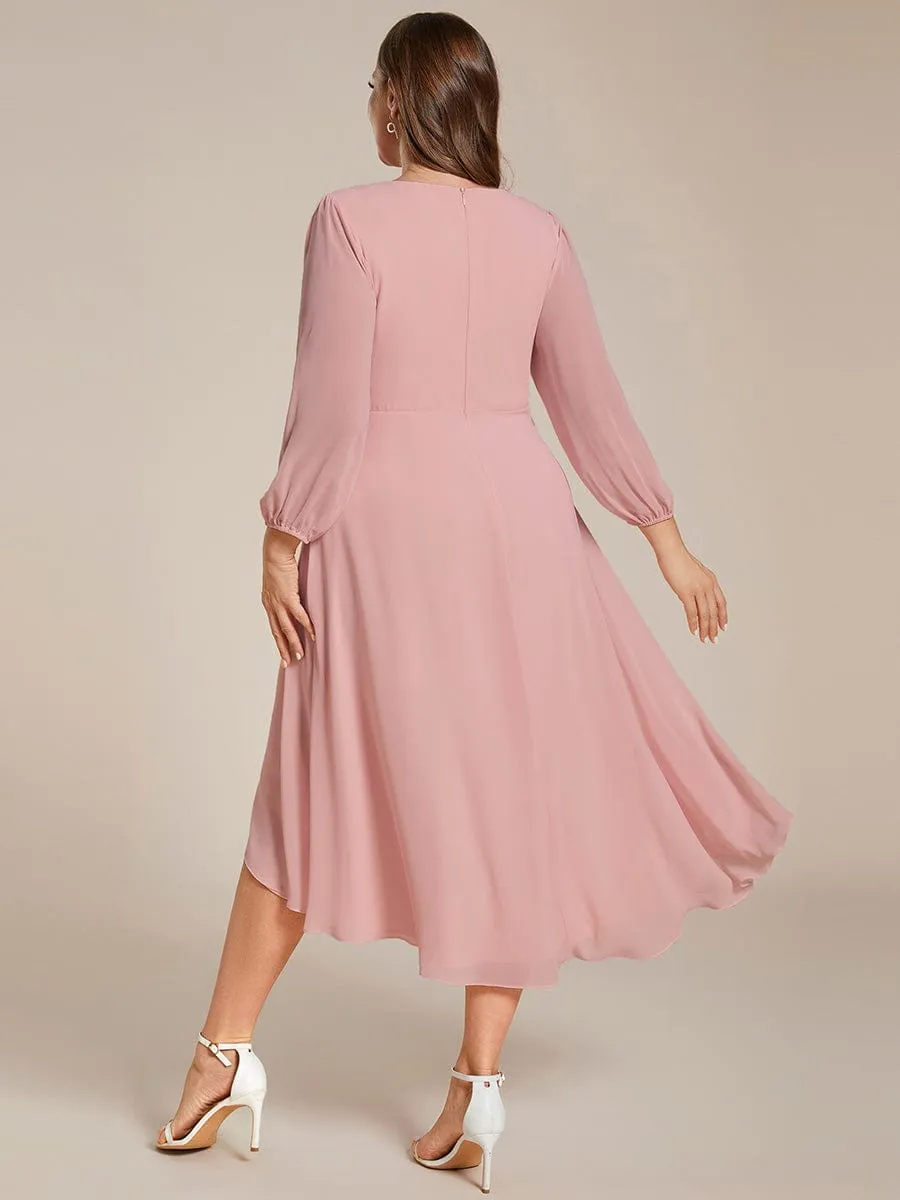 Chiffon Long Sleeve V-Neck High-Low Wedding Guest Dress