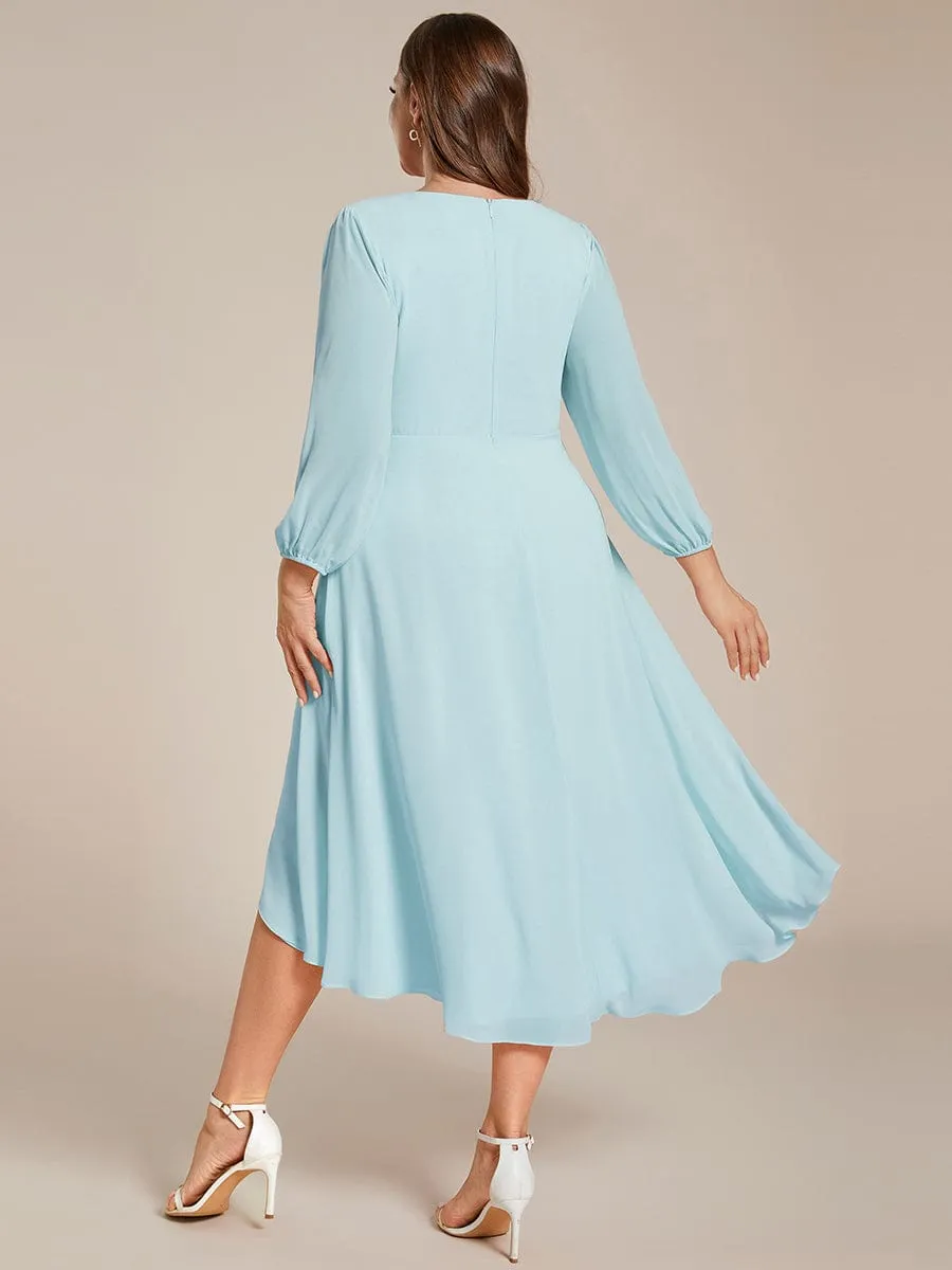 Chiffon Long Sleeve V-Neck High-Low Wedding Guest Dress
