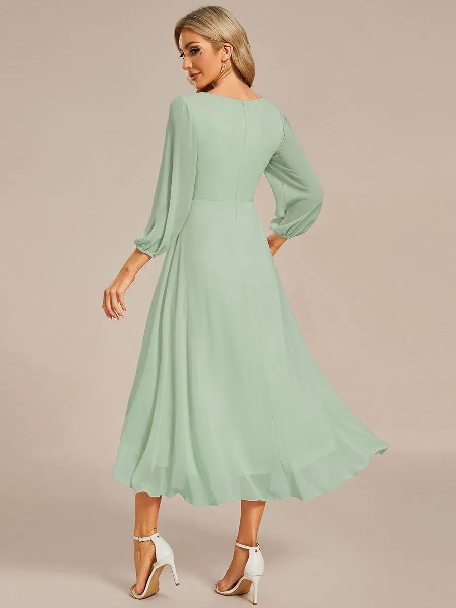 Chiffon Long Sleeve V-Neck High-Low Wedding Guest Dress