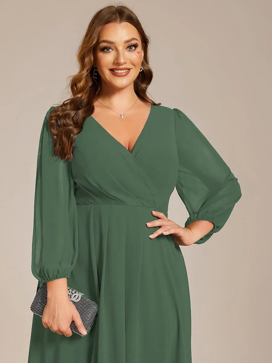 Chiffon Long Sleeve V-Neck High-Low Wedding Guest Dress
