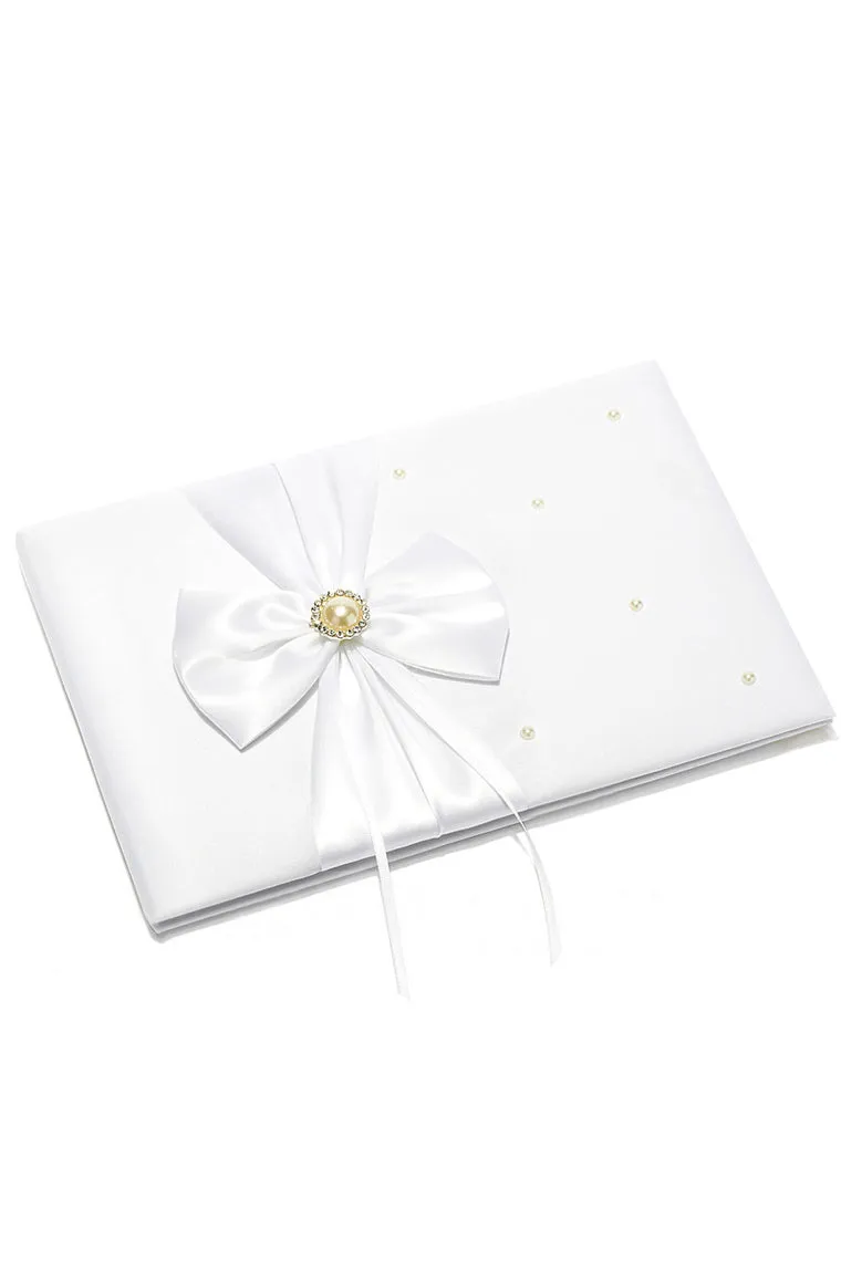 Classic Faux Pearl/Bow Guestbook & Pen Set