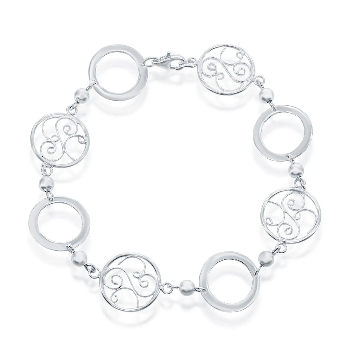 Classic Women's Bracelet - Sterling Silver Open and Designed Circle Linked | S-4376