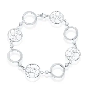 Classic Women's Bracelet - Sterling Silver Open and Designed Circle Linked | S-4376