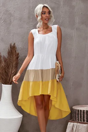Color Block Square Neck High-Low Midi Dress