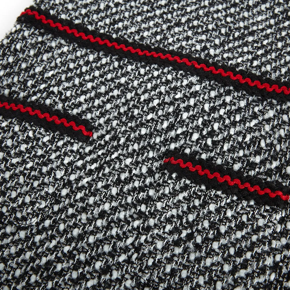 Contrast Trim Tweed Dress -  Black/White
