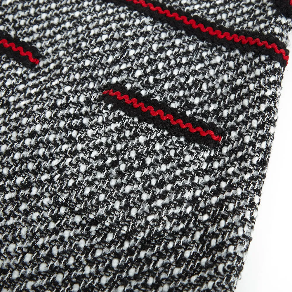 Contrast Trim Tweed Dress -  Black/White