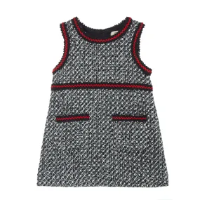 Contrast Trim Tweed Dress -  Black/White