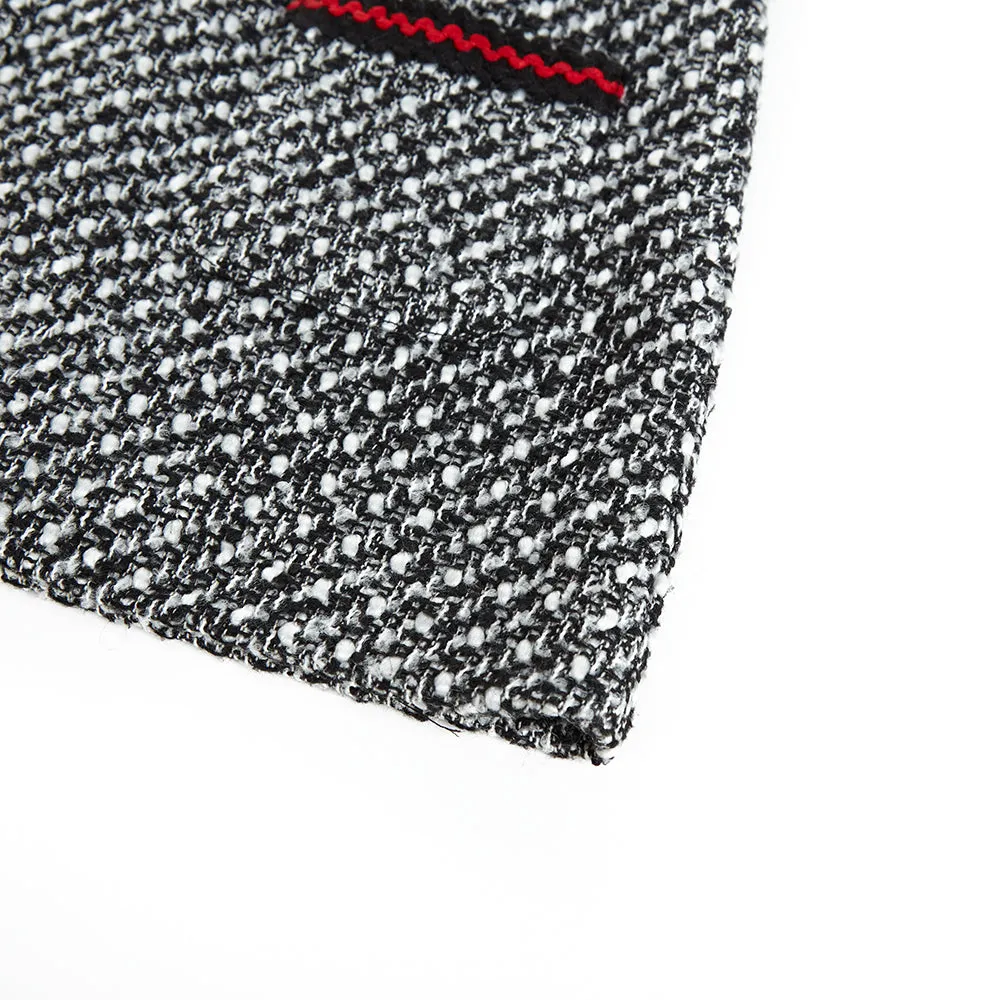 Contrast Trim Tweed Dress -  Black/White