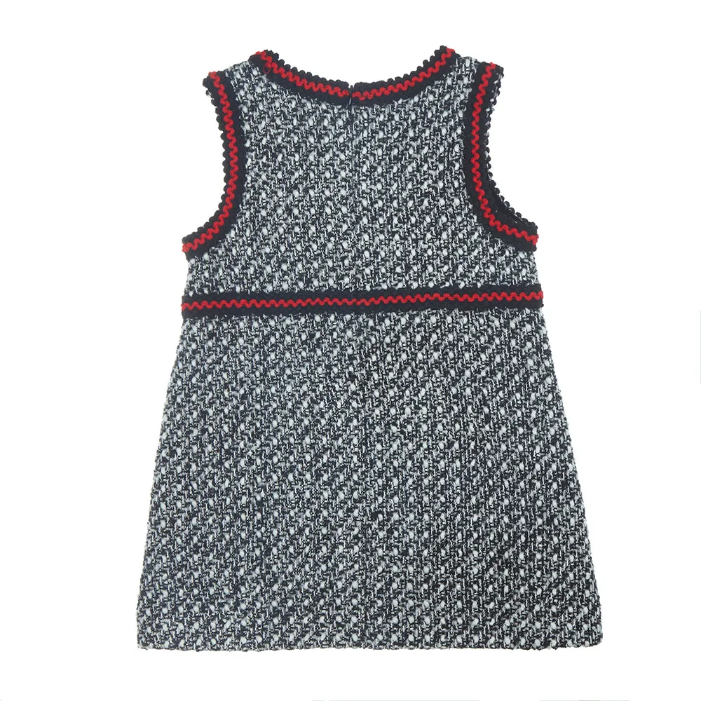 Contrast Trim Tweed Dress -  Black/White