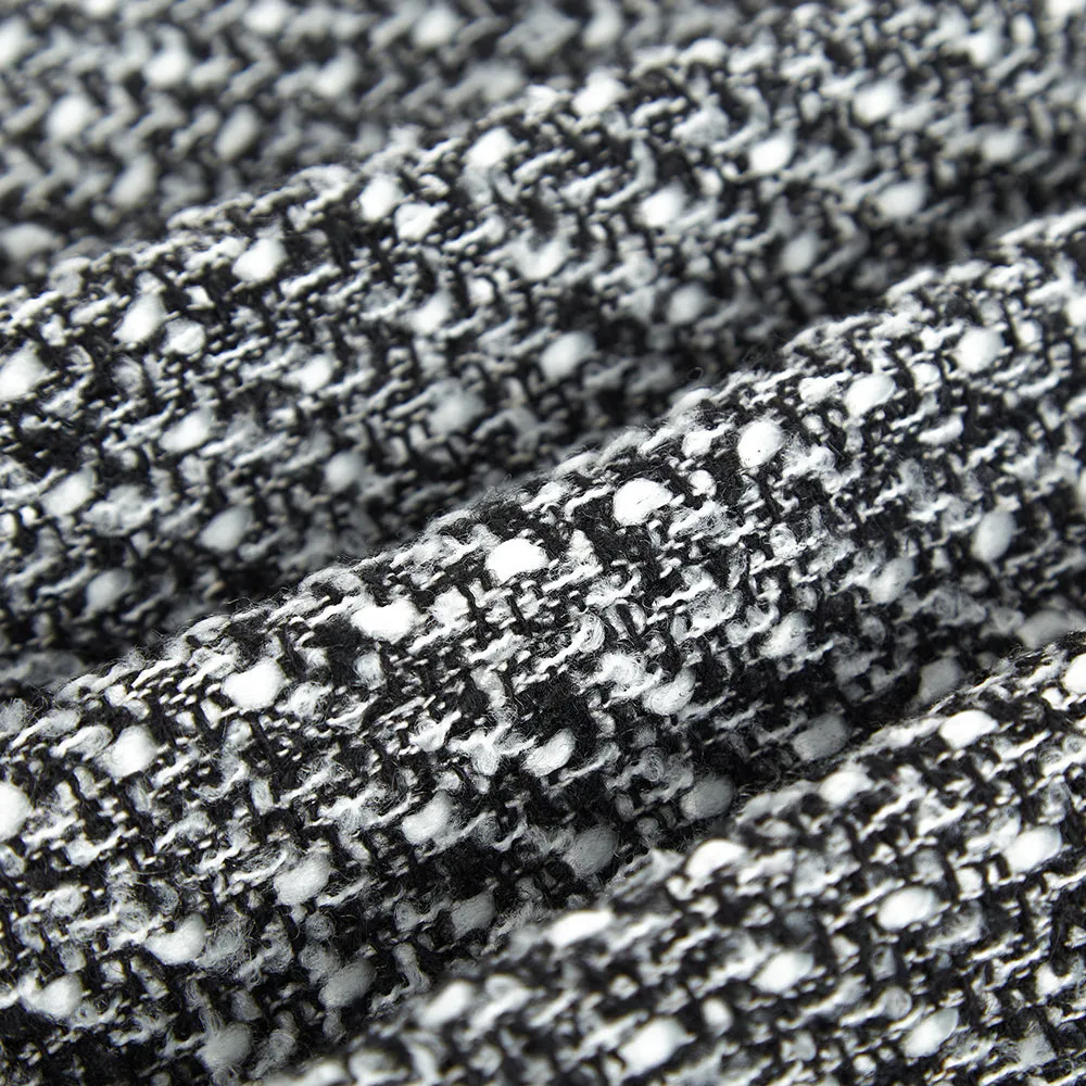 Contrast Trim Tweed Dress -  Black/White