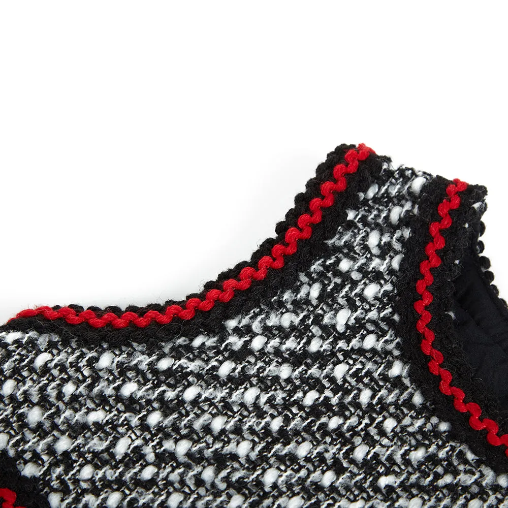 Contrast Trim Tweed Dress -  Black/White