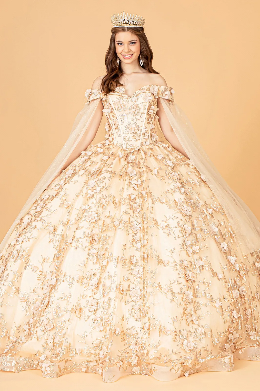 Cut-Away Shoulder Glitter Quinceanera Dress