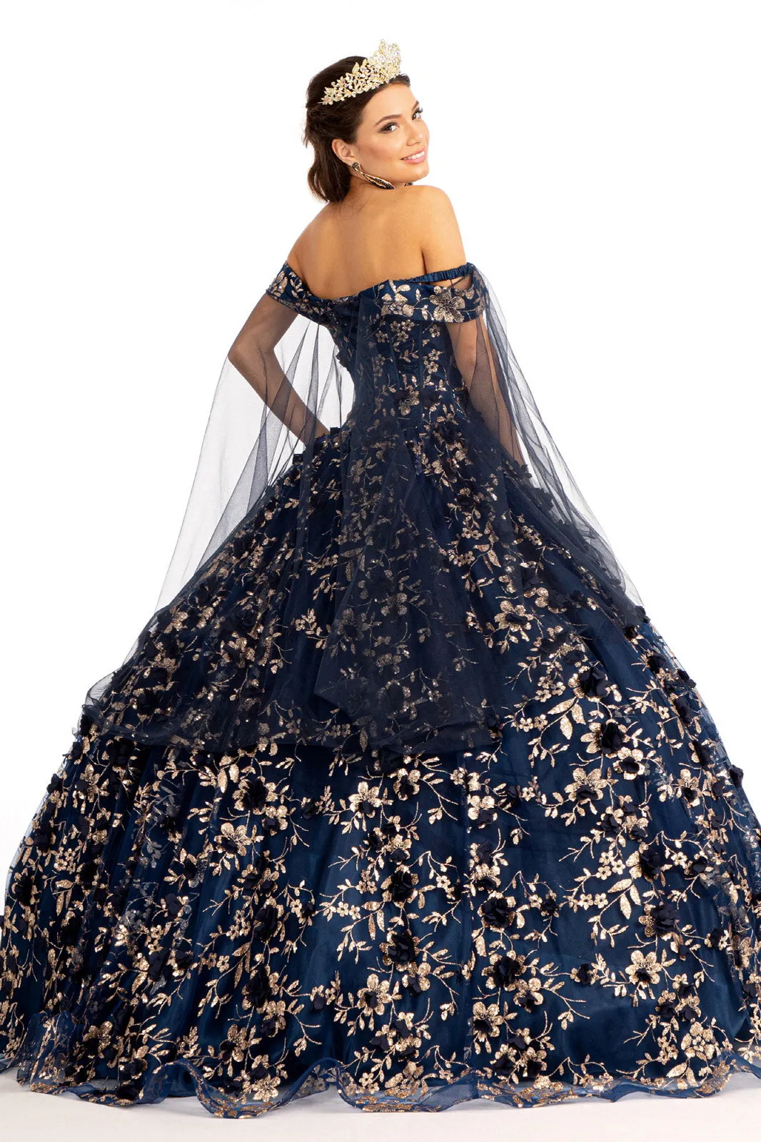 Cut-Away Shoulder Glitter Quinceanera Dress