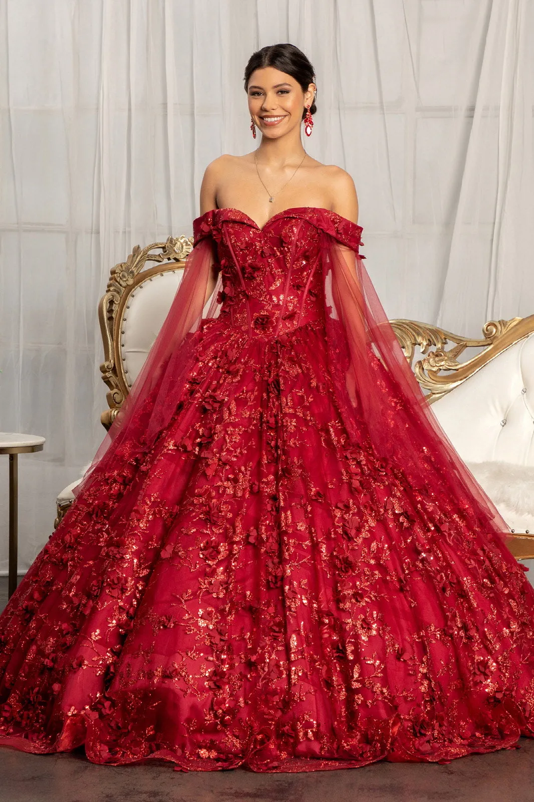 Cut-Away Shoulder Glitter Quinceanera Dress