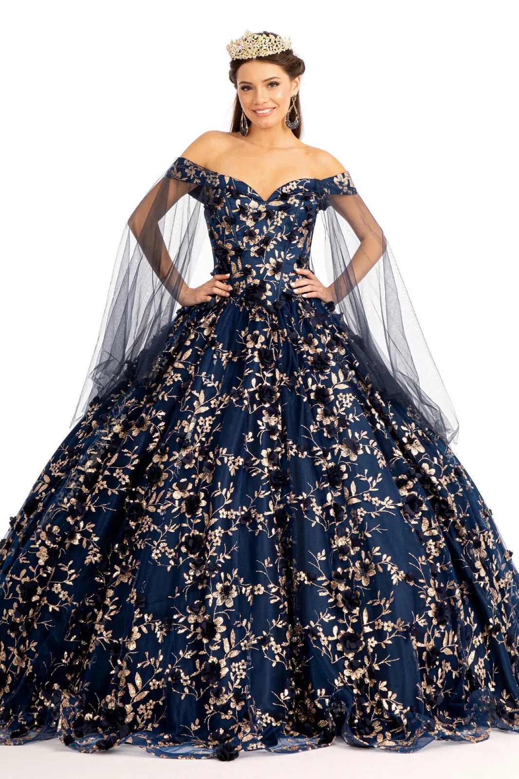Cut-Away Shoulder Glitter Quinceanera Dress