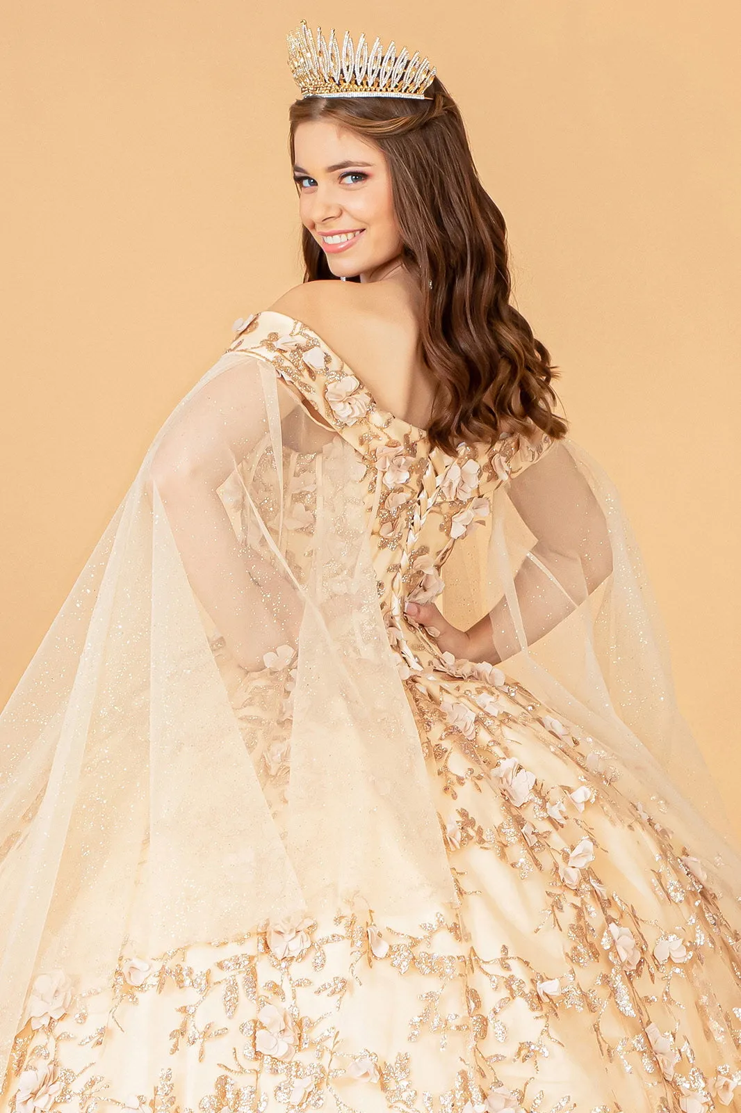 Cut-Away Shoulder Glitter Quinceanera Dress