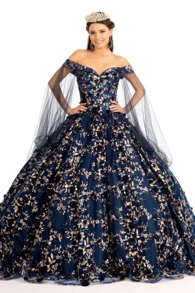 Cut-Away Shoulder Glitter Quinceanera Dress