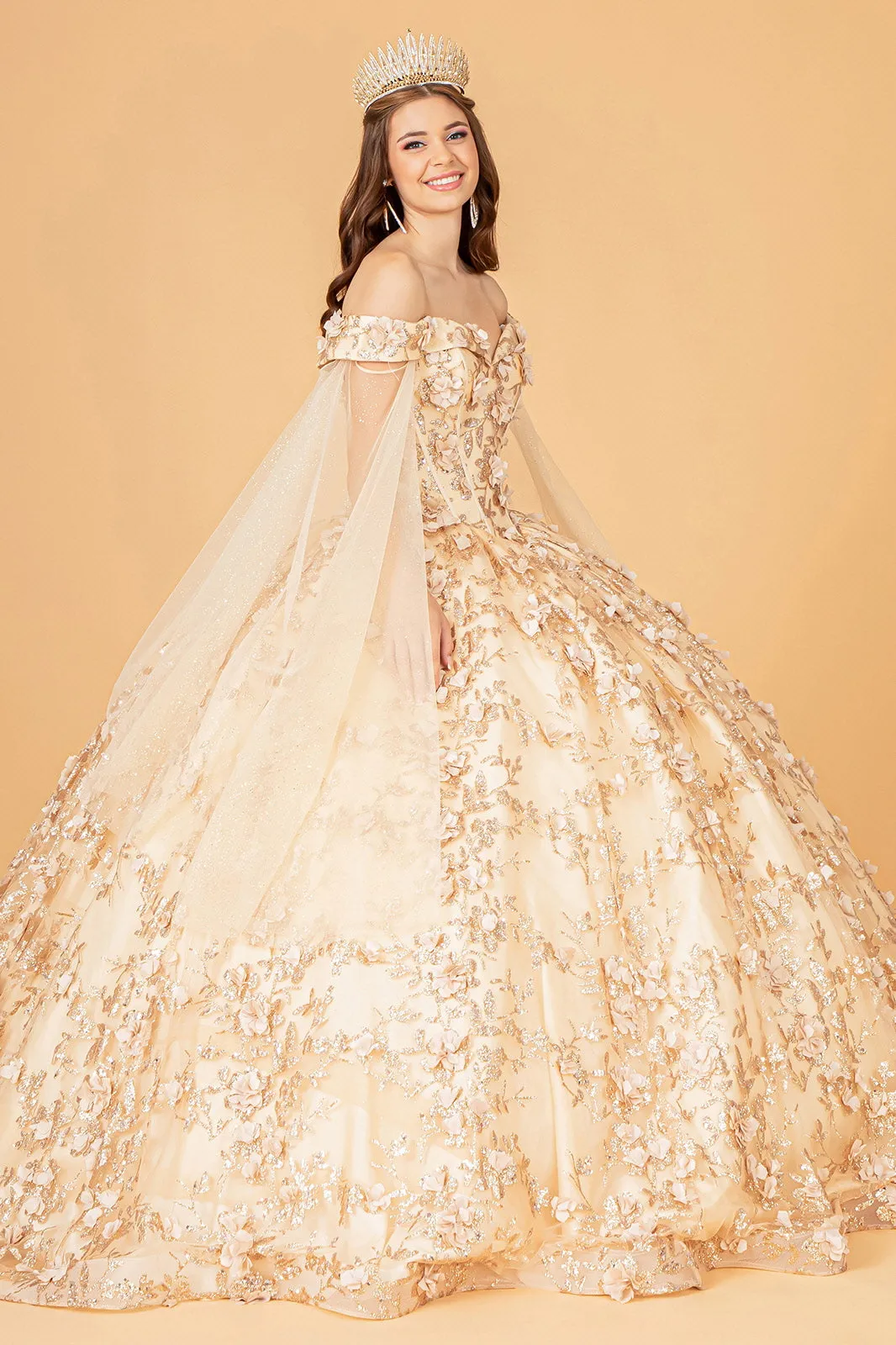 Cut-Away Shoulder Glitter Quinceanera Dress