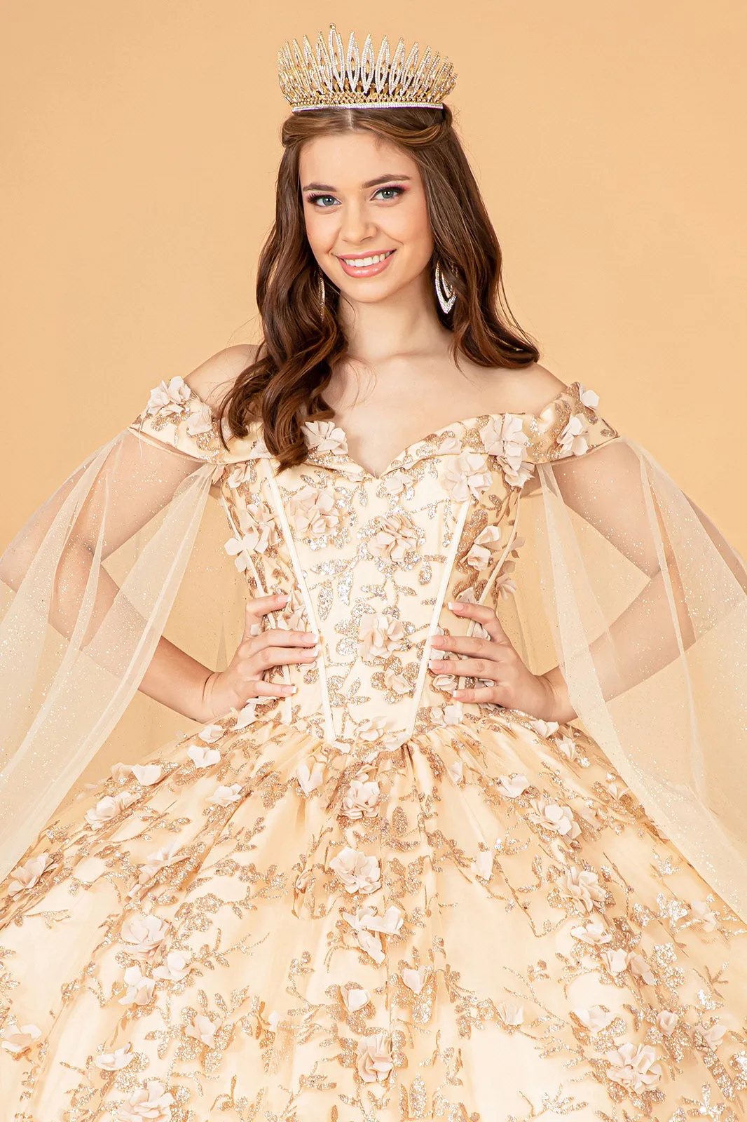 Cut-Away Shoulder Glitter Quinceanera Dress