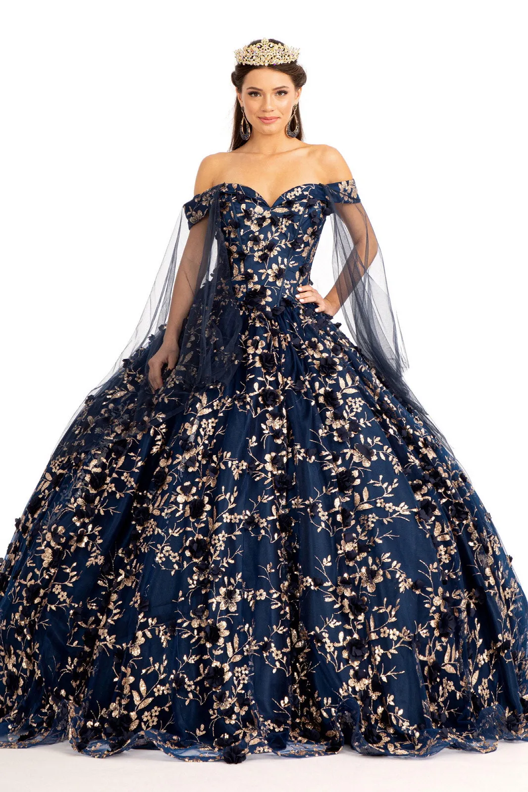 Cut-Away Shoulder Glitter Quinceanera Dress