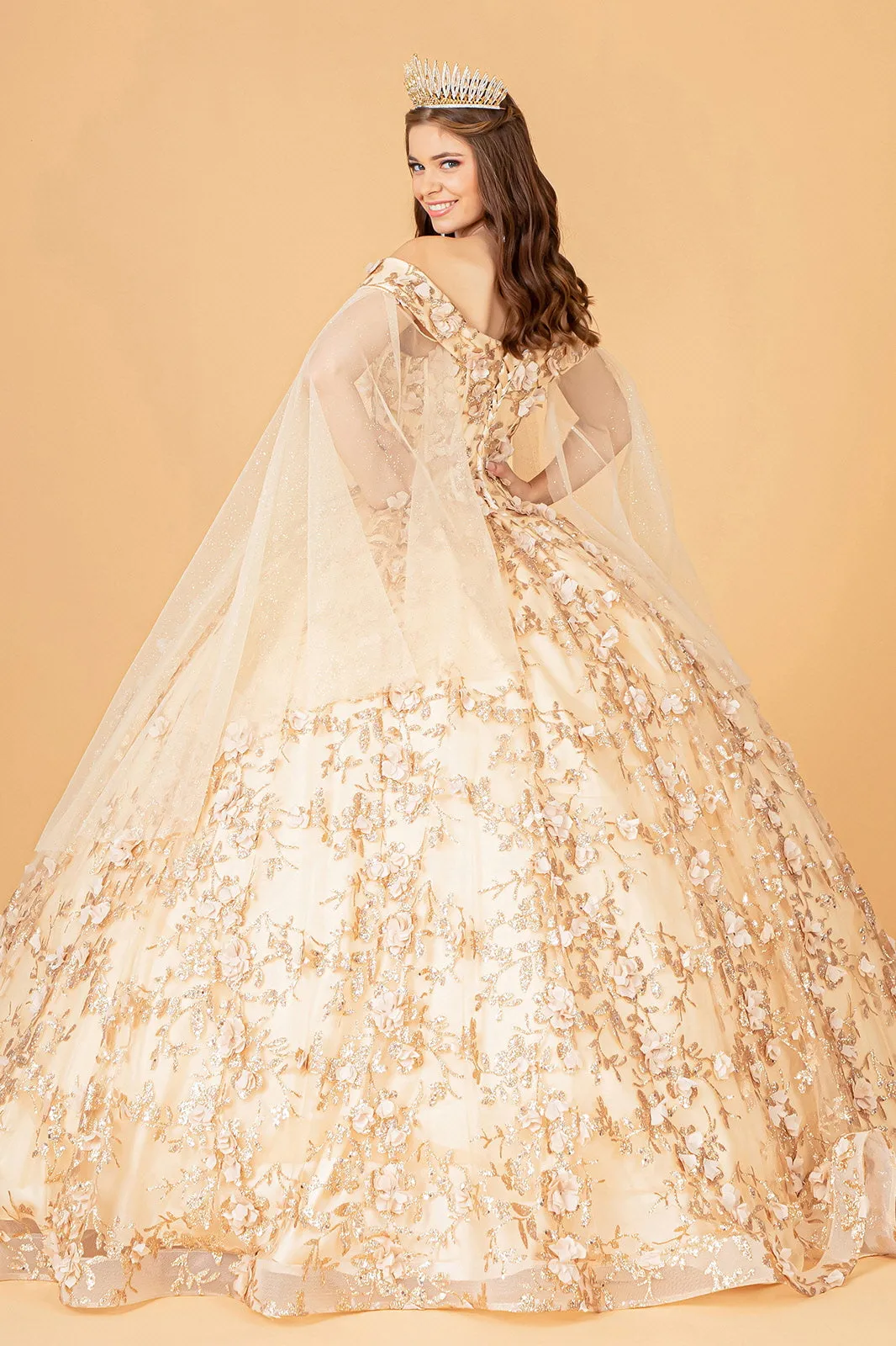 Cut-Away Shoulder Glitter Quinceanera Dress
