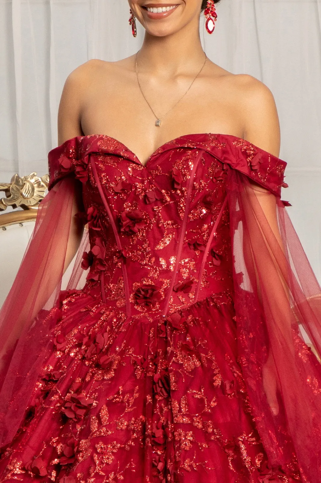 Cut-Away Shoulder Glitter Quinceanera Dress