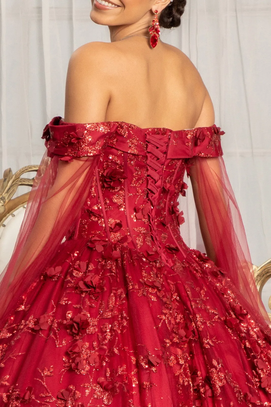 Cut-Away Shoulder Glitter Quinceanera Dress