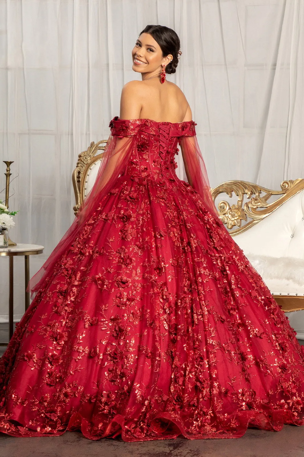 Cut-Away Shoulder Glitter Quinceanera Dress