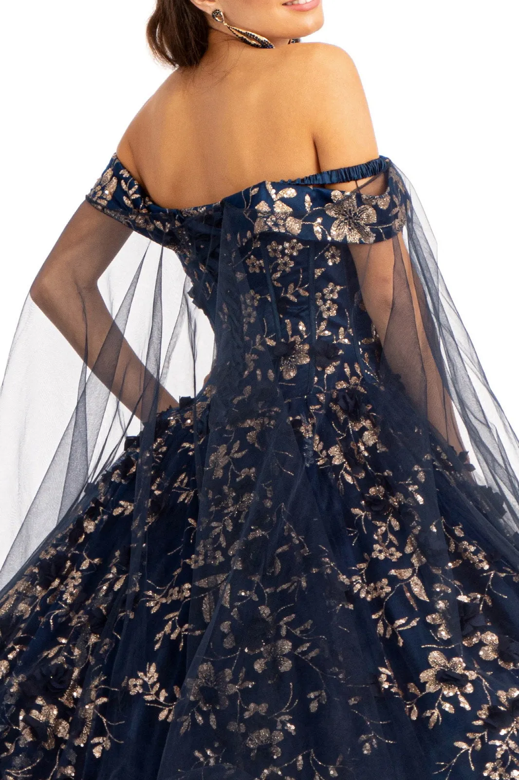 Cut-Away Shoulder Glitter Quinceanera Dress