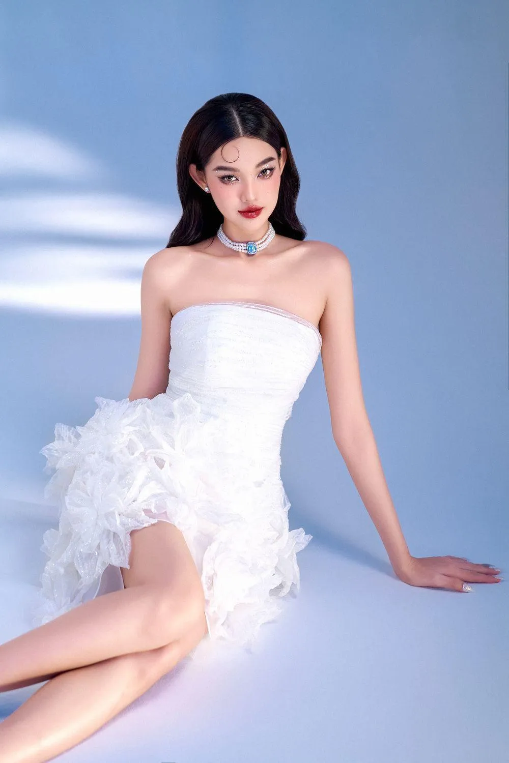 Dania Strapless Flower Applique Polyester Spandex High-low Dress