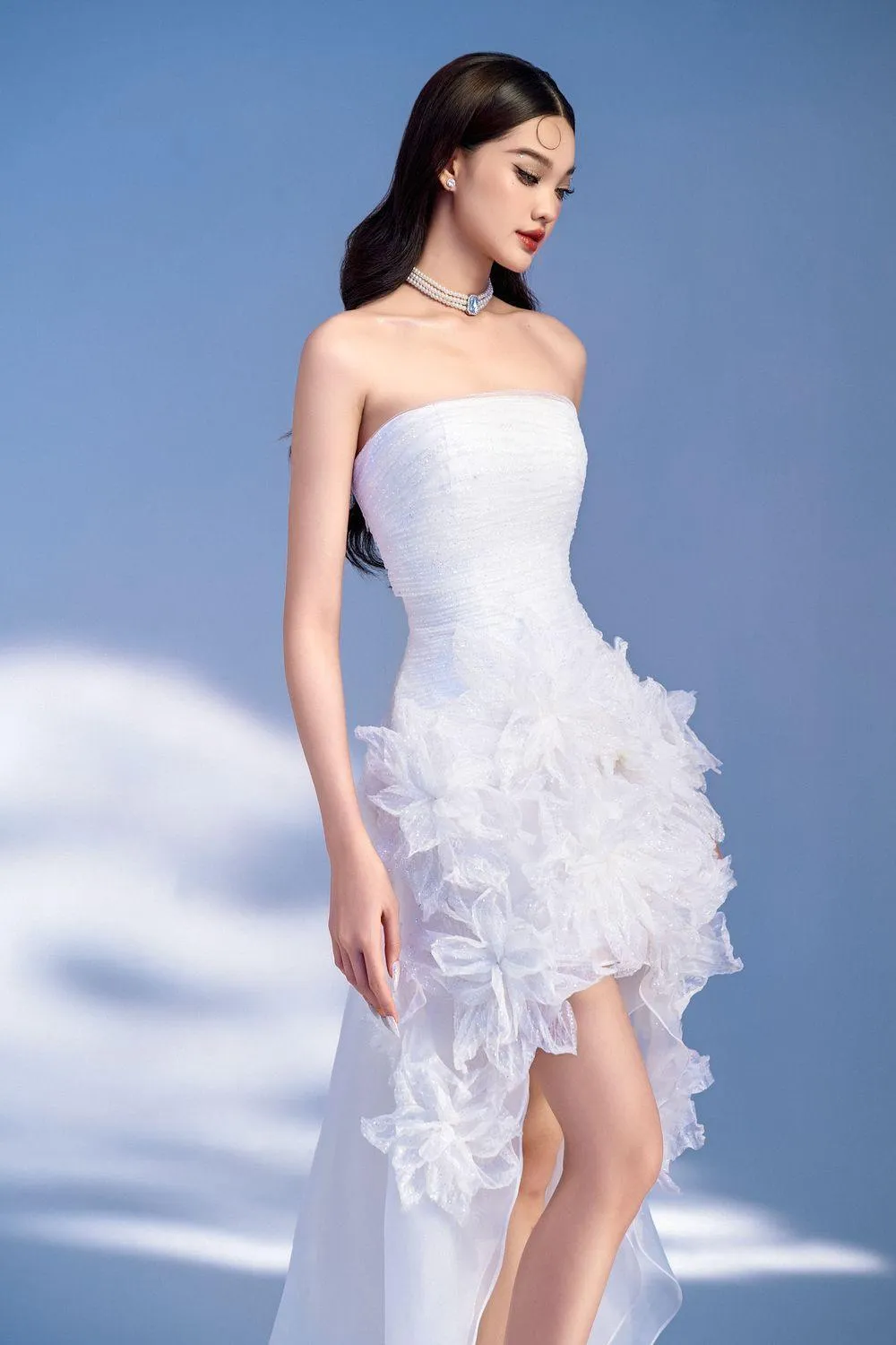 Dania Strapless Flower Applique Polyester Spandex High-low Dress