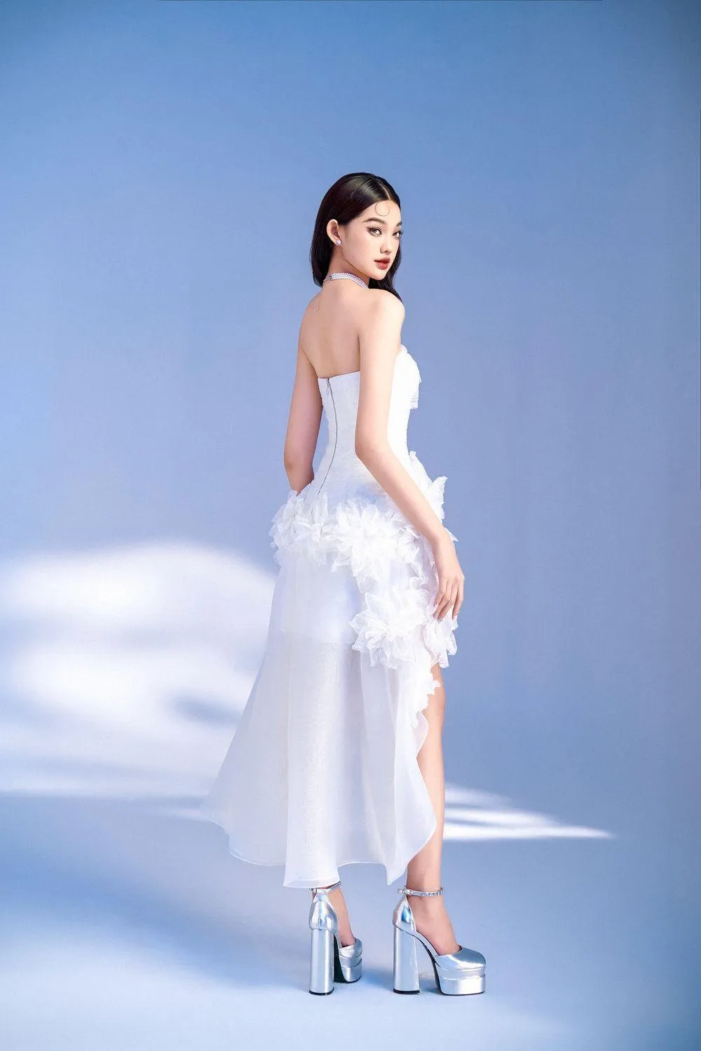 Dania Strapless Flower Applique Polyester Spandex High-low Dress