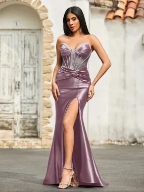 Diamand Corset Stretch Satin Maxi Dress Dusk