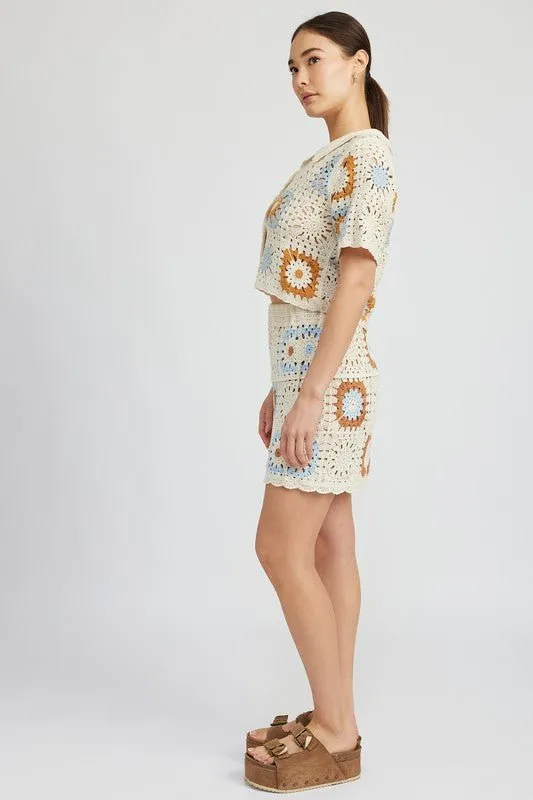 Dolly Set - Floral Crochet Mini Skirt