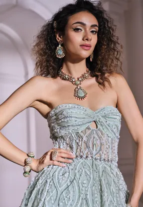 Embroidered Ball Gown With Cape